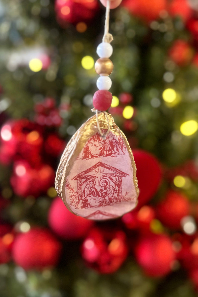 Red Nativity Oyster Ornament