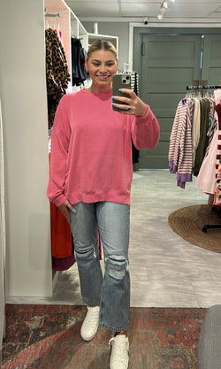 'All The Buzz' Ribbed Sweatshirt - Pink