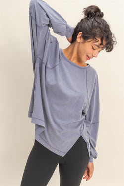 Side Slit Tee - Dusty Indigo
