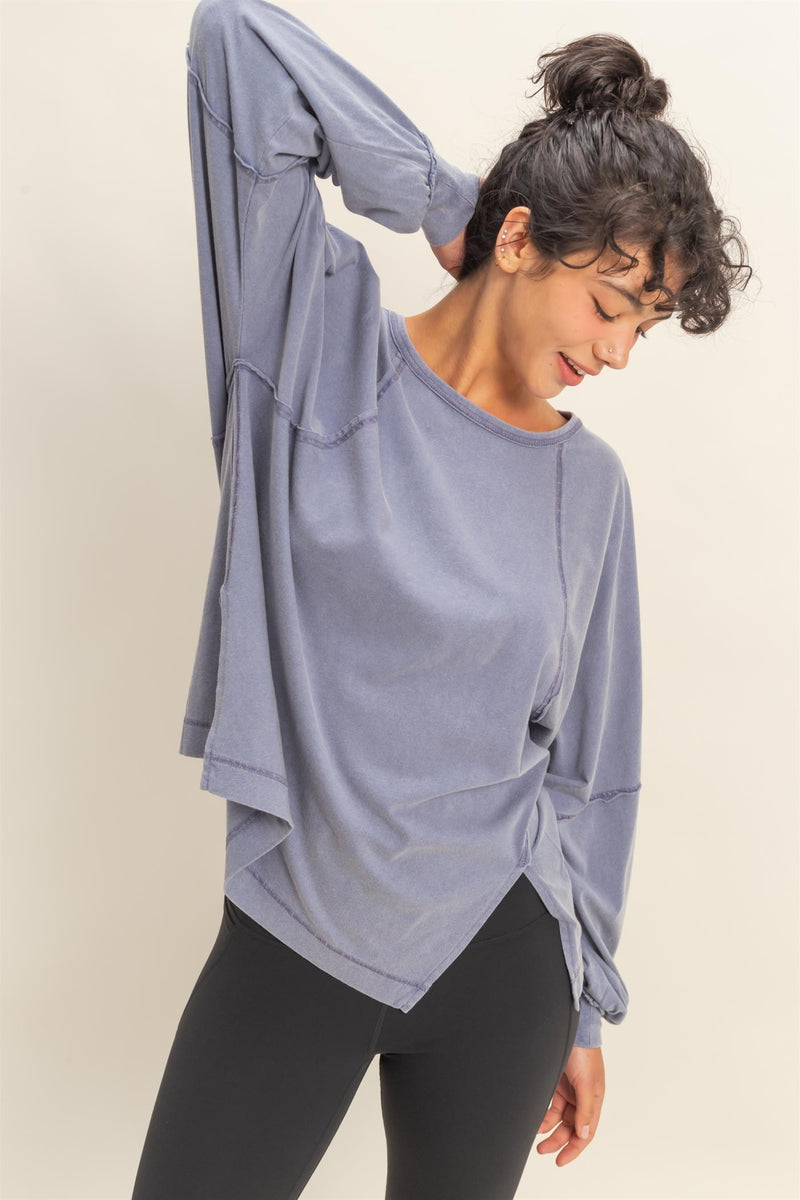 Side Slit Tee - Dusty Indigo