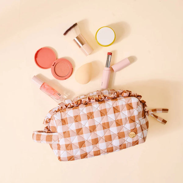 Quilted Cosmetic Pouch - Maple Gingham