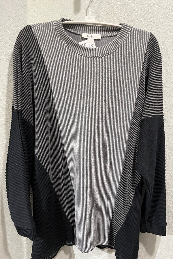 'Care to Be' Ribbed Top - Charcoal