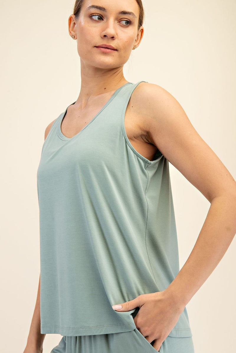 'With the Flow' Tank - Moss Green