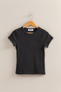 Ribbed Crew Neck Tee - Black