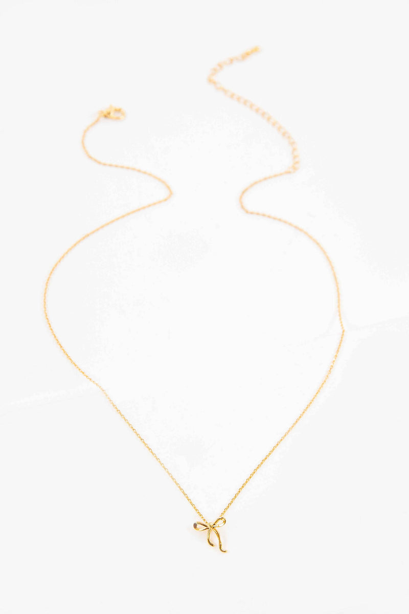 Curled Bow Charm Necklace | Gold