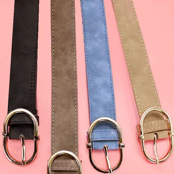 Classic Oval Buckle Suede Belt