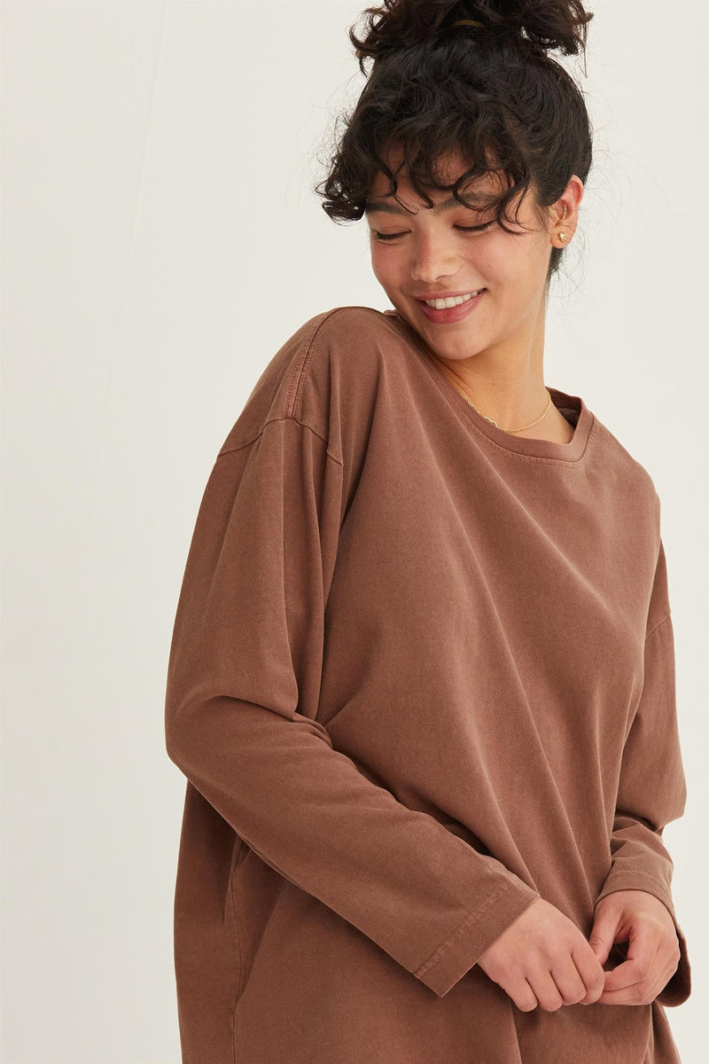 Oversized Long Sleeve Tee - Chestnut