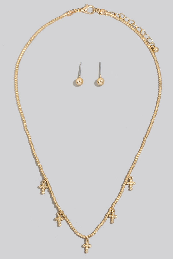Mini Cross Beaded Necklace - Gold