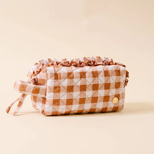 Quilted Cosmetic Pouch - Maple Gingham