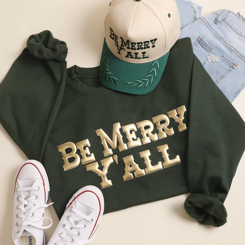Be Merry Y'all Metallic Puff Sweatshirt