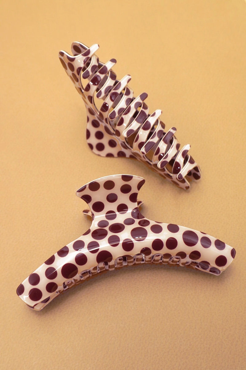 Jumbo Claw Clip - Brown Polka Dot