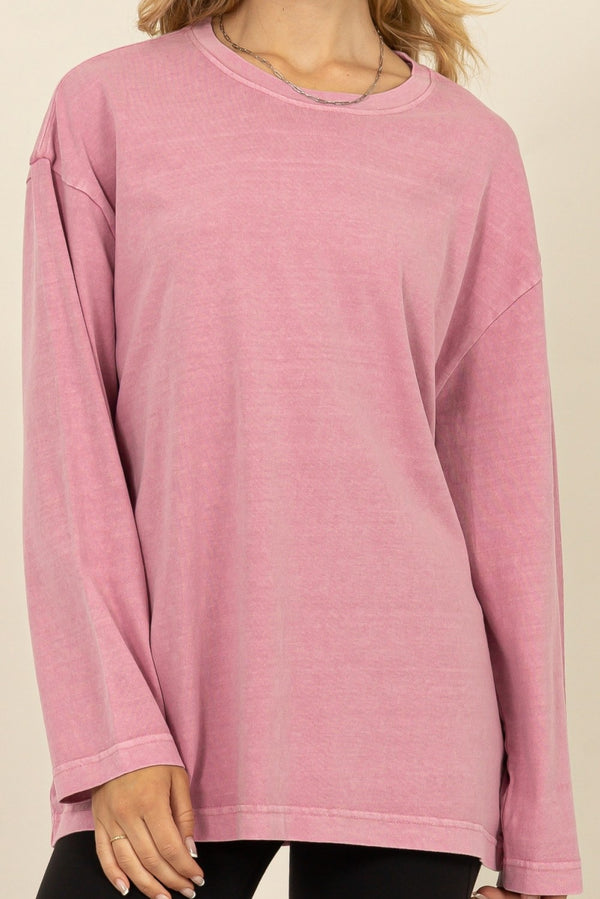 Oversized Long Sleeve Tee - Pink