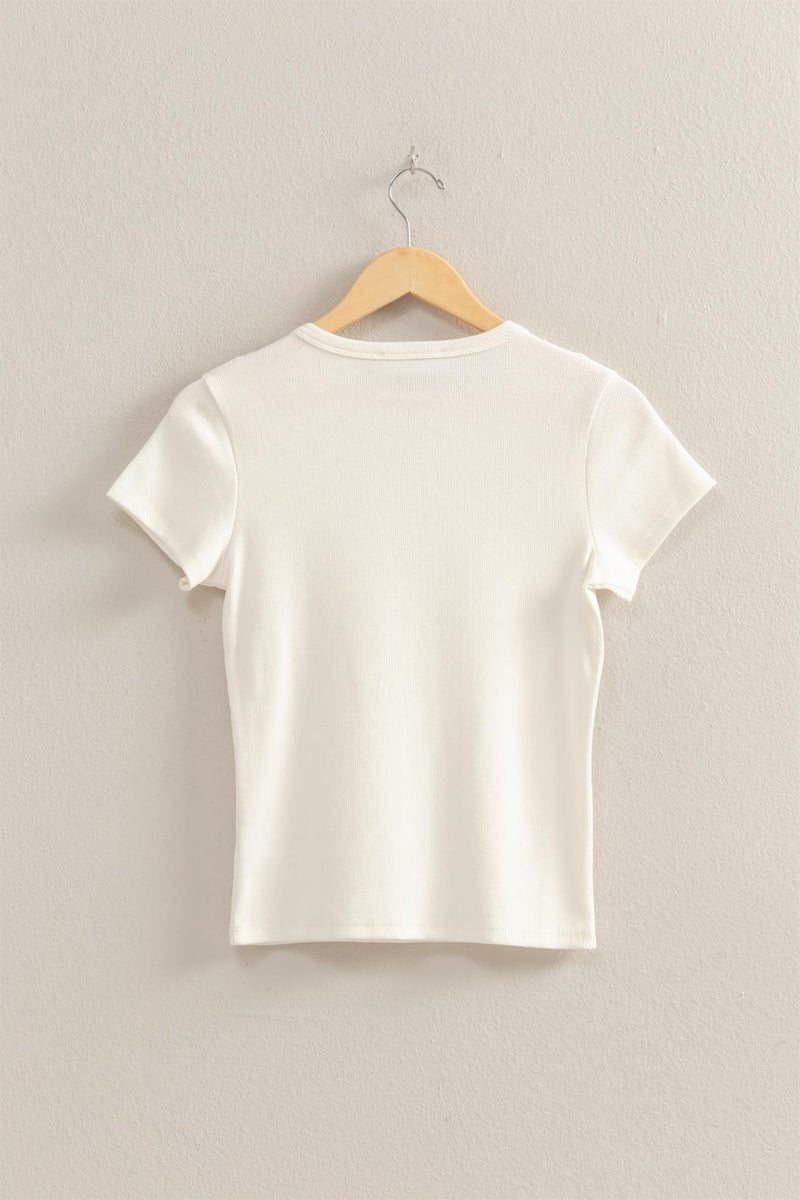 Ribbed Crew Neck Tee - Off White