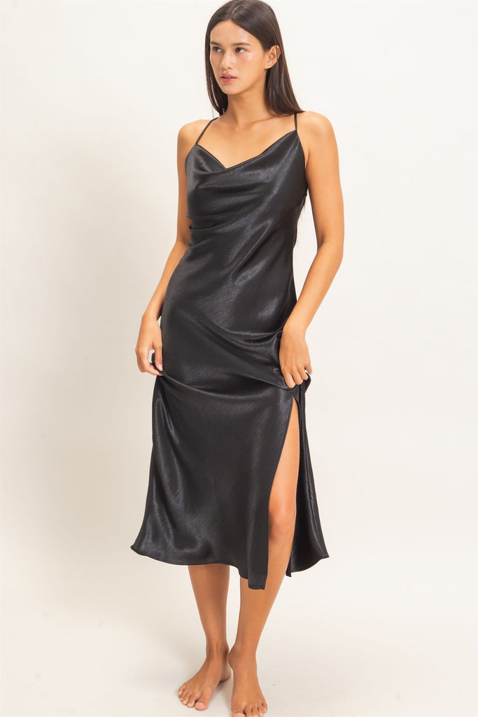 Cowl Neck Satin Slip Dress