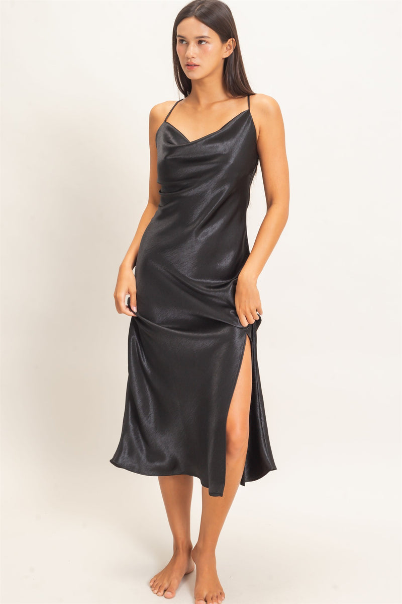 Cowl Neck Satin Slip Dress