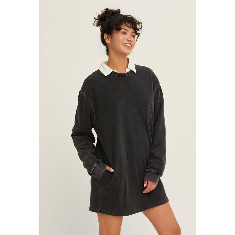 Oversized Mini Sweatshirt Dress - Black