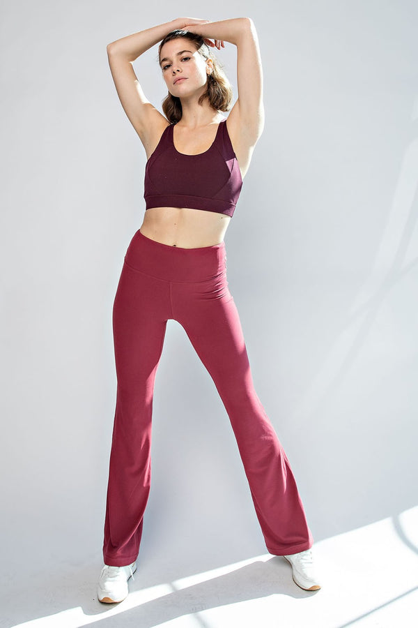 'Cool With It' Flared Yoga Pants - Mulled Wine