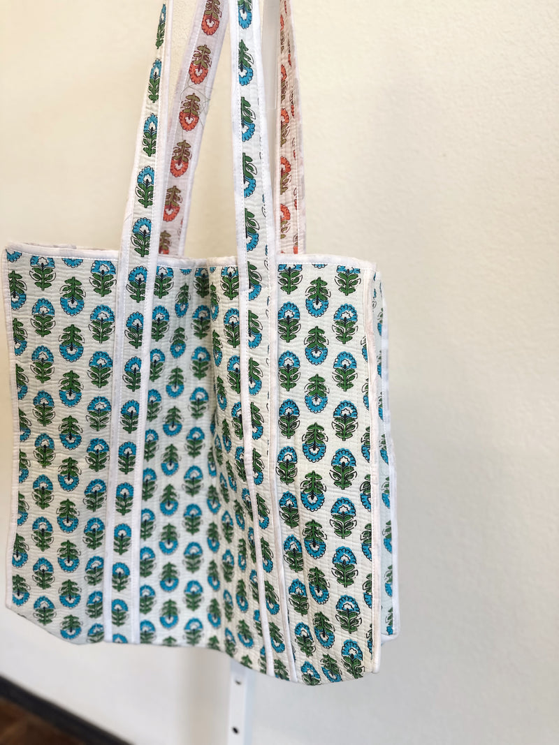 Aster Floral Print Quilted Tote Bag