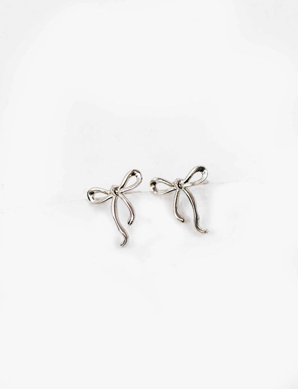 Curled Bow Charm Earrings | Silver