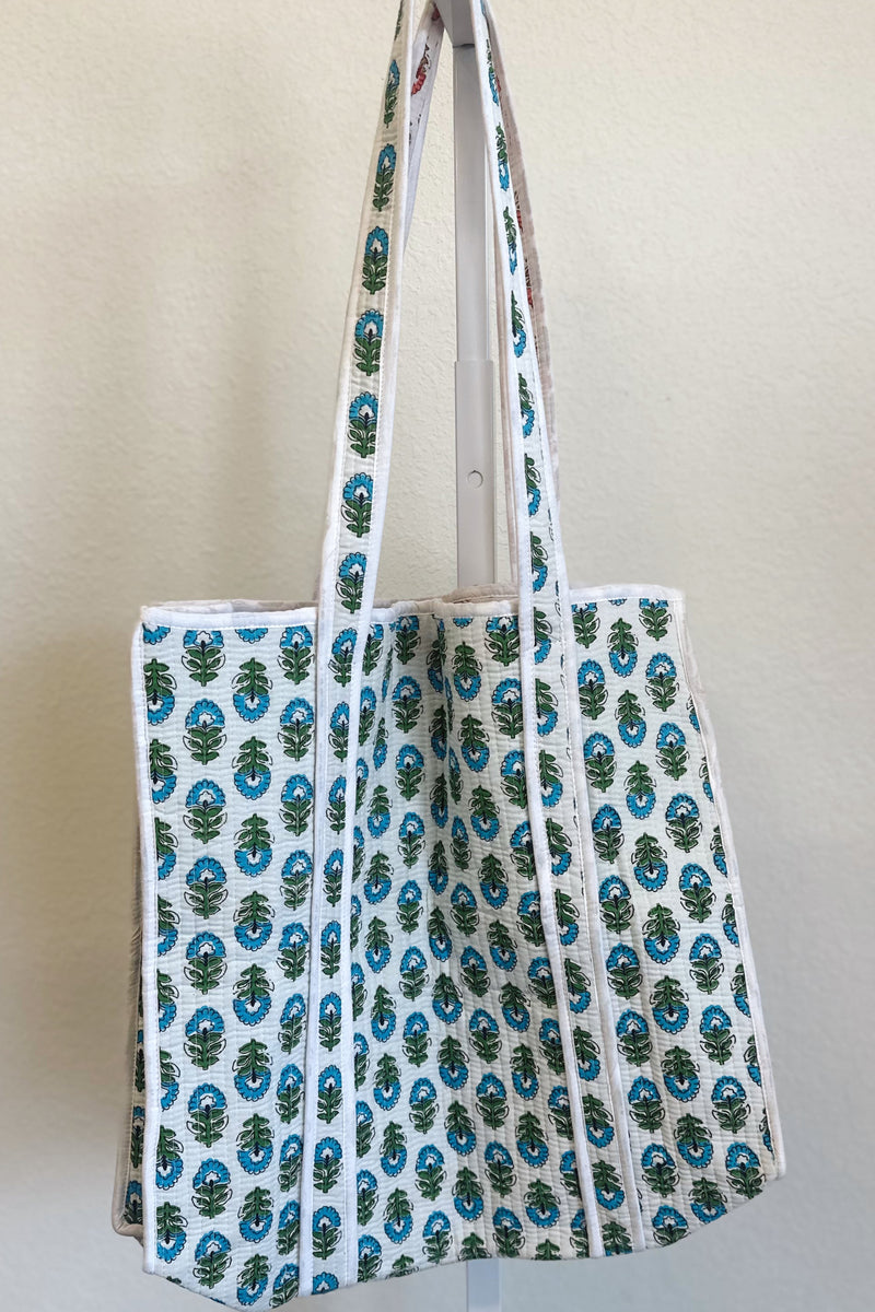 Aster Floral Print Quilted Tote Bag