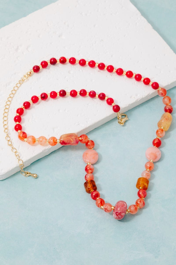 Red Tones Epoxy Beaded Necklace