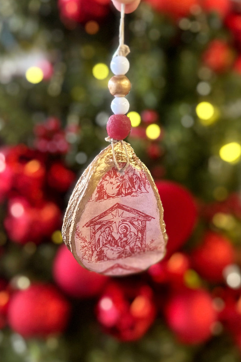 Red Nativity Oyster Ornament