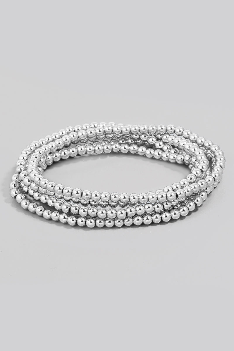 Silver Layered Beaded Bracelet Set