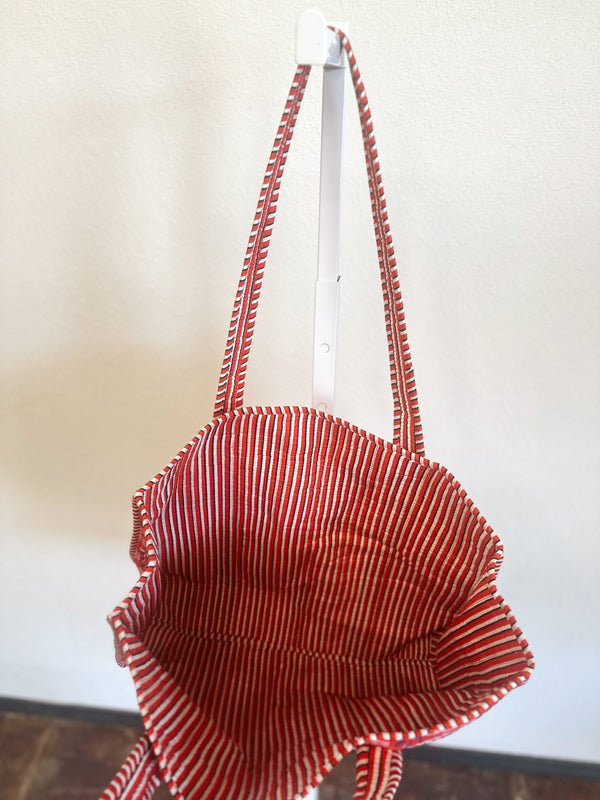 Scarlet Blooms Quilted Tote Bag