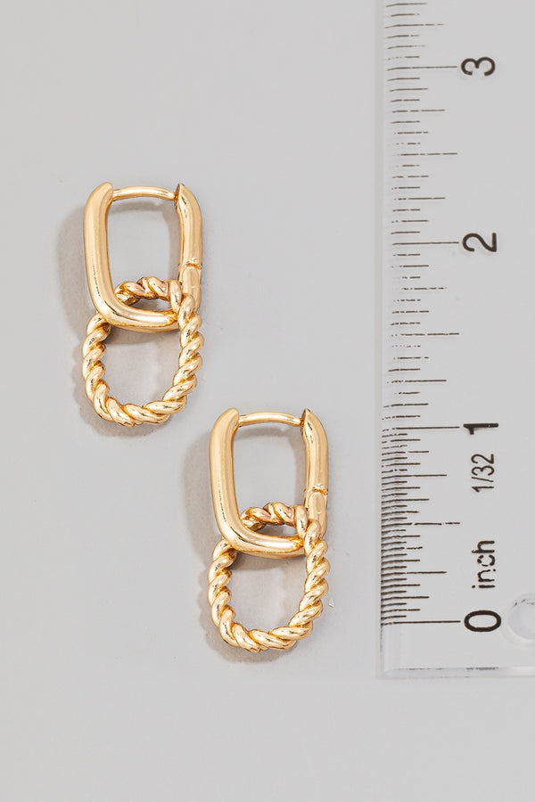 Braided Hoop Charm Rectangle Hinge Hoop Earrings
