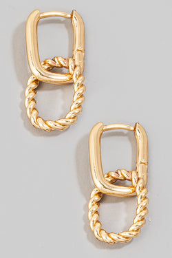 Braided Hoop Charm Rectangle Hinge Hoop Earrings