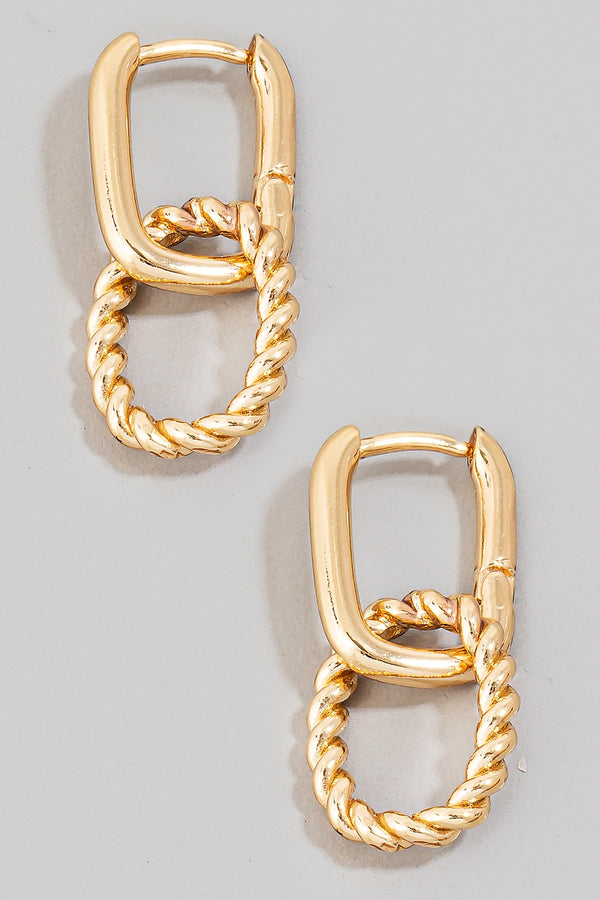 Braided Hoop Charm Rectangle Hinge Hoop Earrings