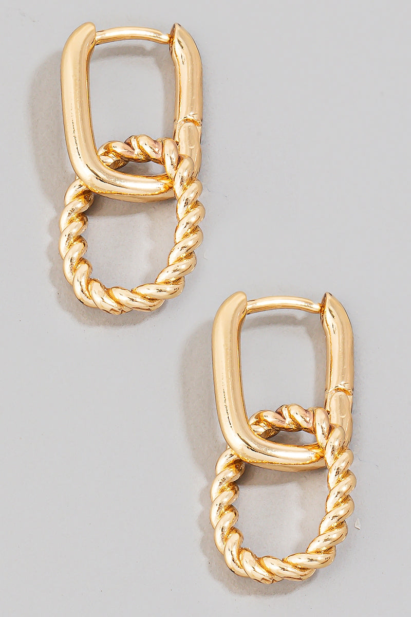 Braided Hoop Charm Rectangle Hinge Hoop Earrings
