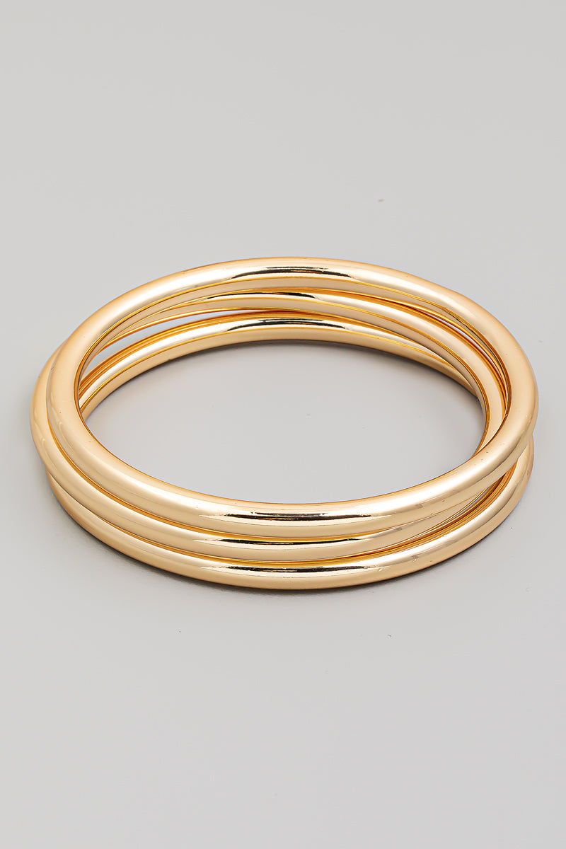 Metallic Bangle Bracelet Set - Gold