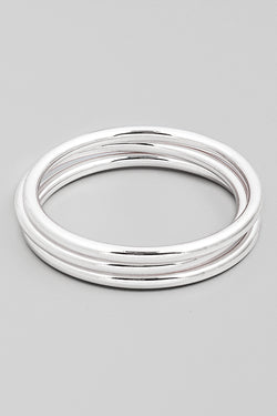 Metallic Bangle Bracelet Set - Silver