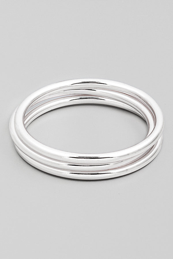 Metallic Bangle Bracelet Set - Silver
