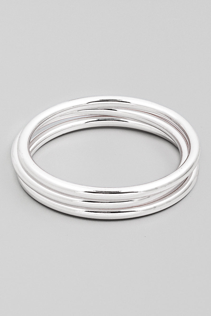 Metallic Bangle Bracelet Set - Silver