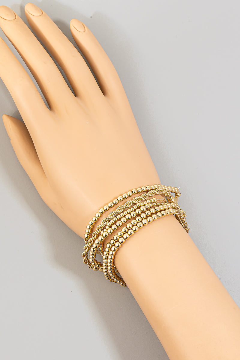 Beaded + Chain Bracelet Set - Gold