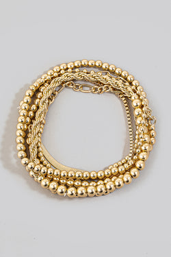 Beaded + Chain Bracelet Set - Gold