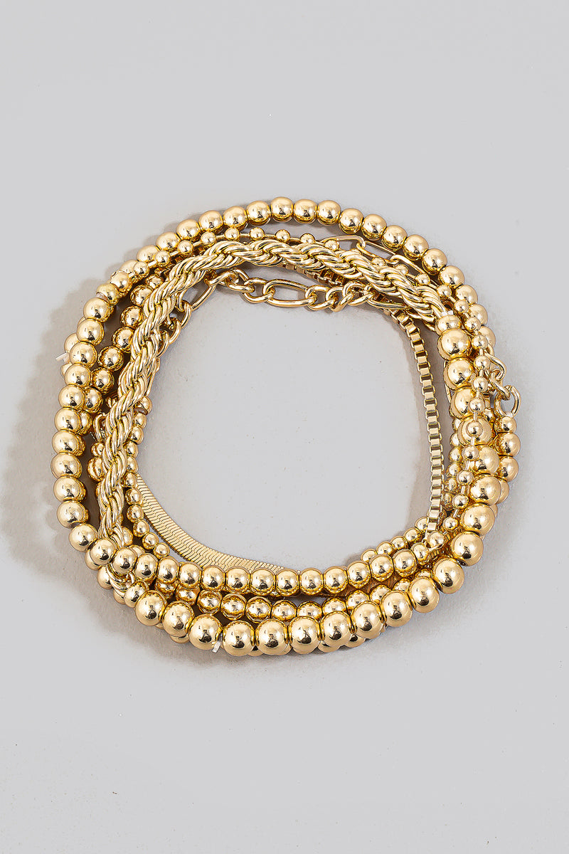 Beaded + Chain Bracelet Set - Gold