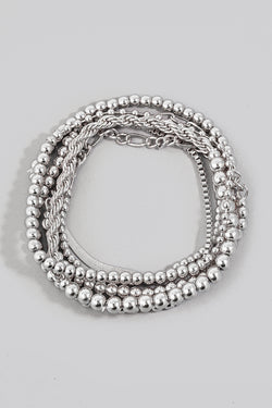 Beaded + Chain Bracelet Set - Silver