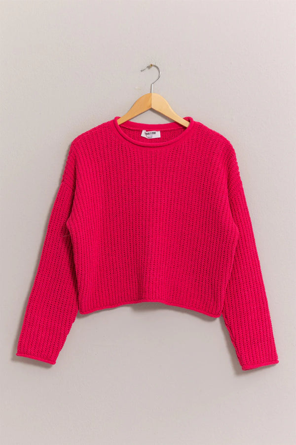 Cropped Sweater - Raspberry