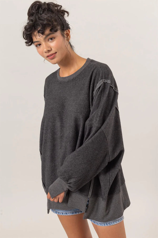 'Stay Cozy' Sweatshirt - Charcoal