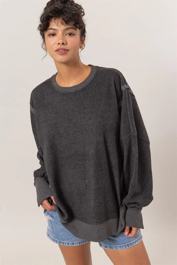 'Stay Cozy' Sweatshirt - Charcoal