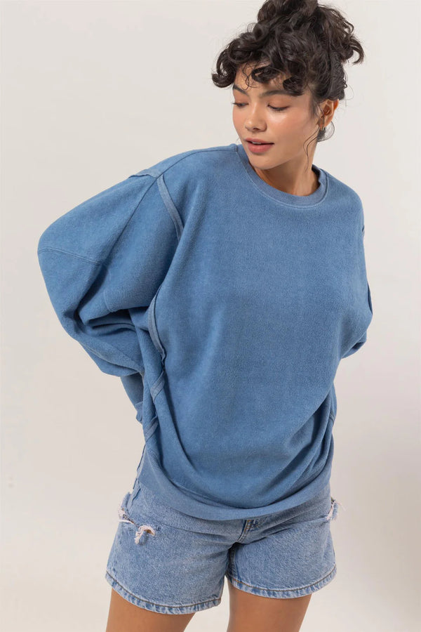 'Stay Cozy' Sweatshirt - Gray Blue