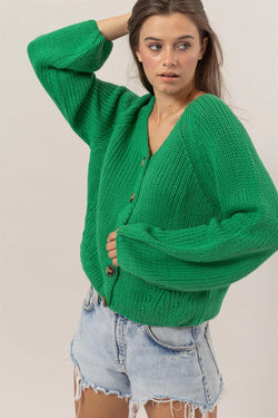 'Cozy Conversations' Sweater Cardigan - Green