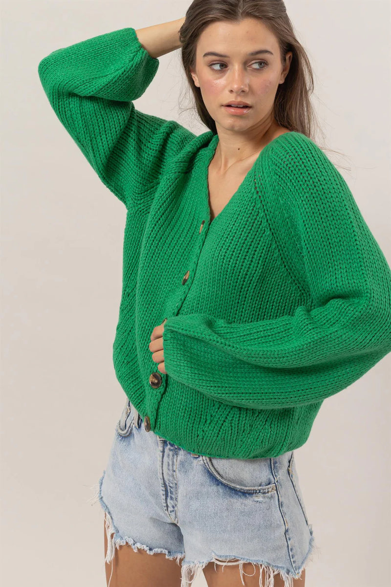 'Cozy Conversations' Sweater Cardigan - Green