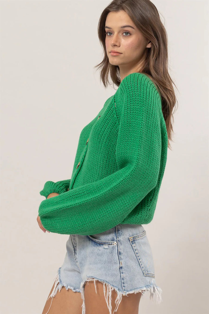 'Cozy Conversations' Sweater Cardigan - Green