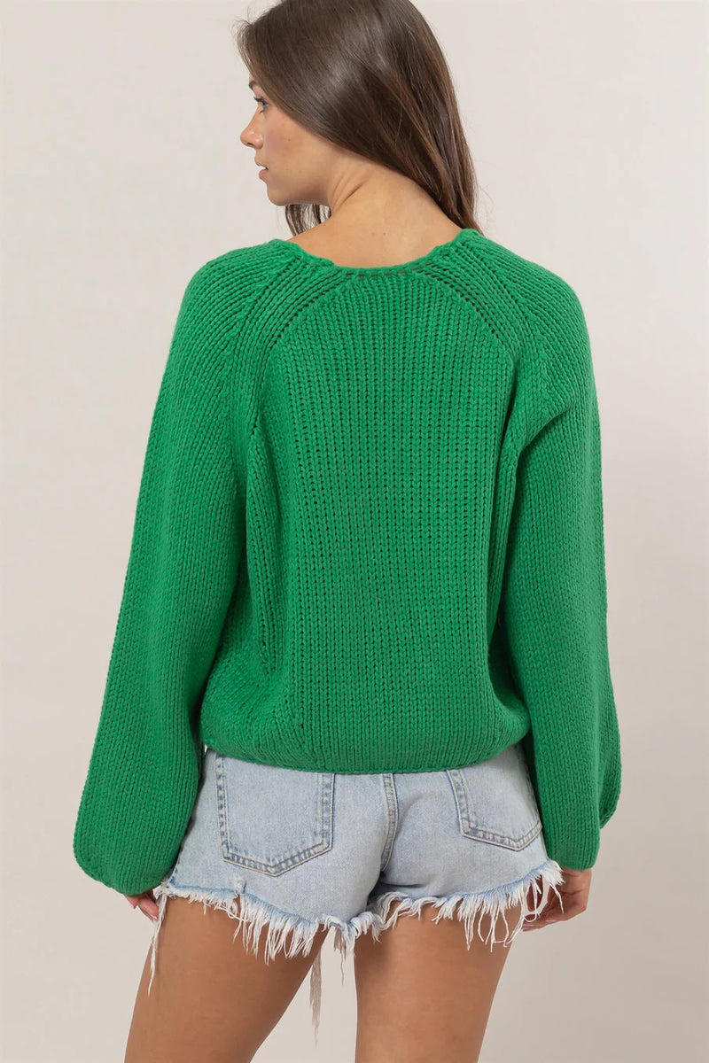 'Cozy Conversations' Sweater Cardigan - Green