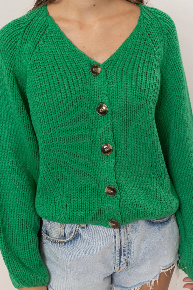 'Cozy Conversations' Sweater Cardigan - Green