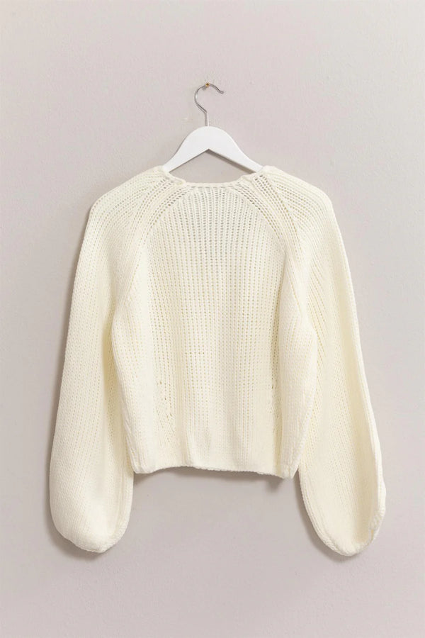 'Cozy Conversations' Sweater Cardigan - Warm White